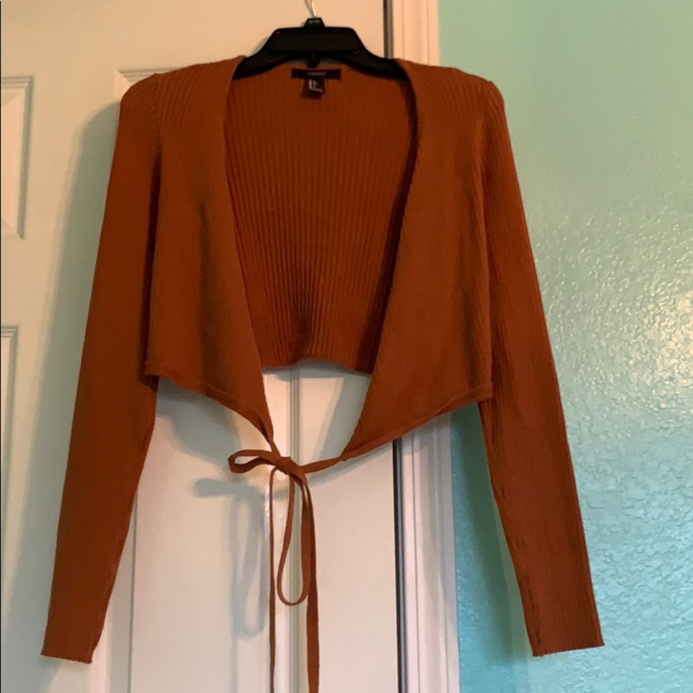 Ribbed Tie Around Long Sleeve Top Rusty Orange